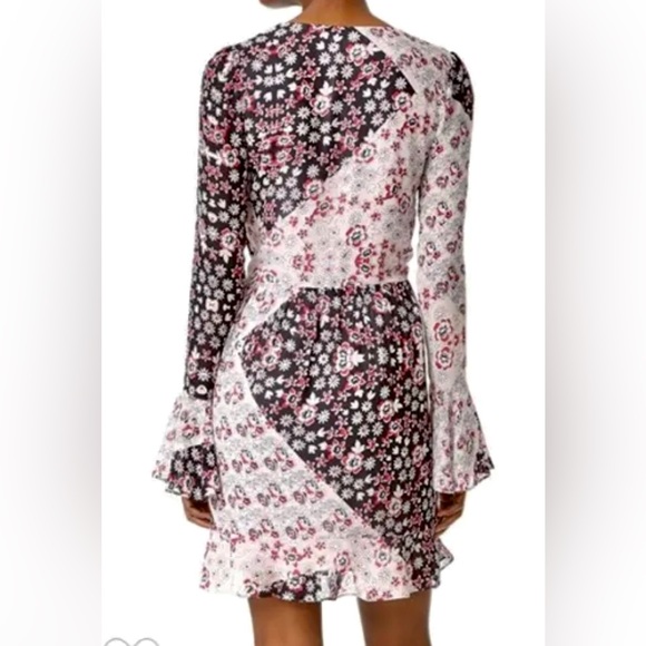 Rebecca Minkoff Long Bell Sleeve June A-line Dress Patchwork Motif Waist Tie - Picture 5 of 8